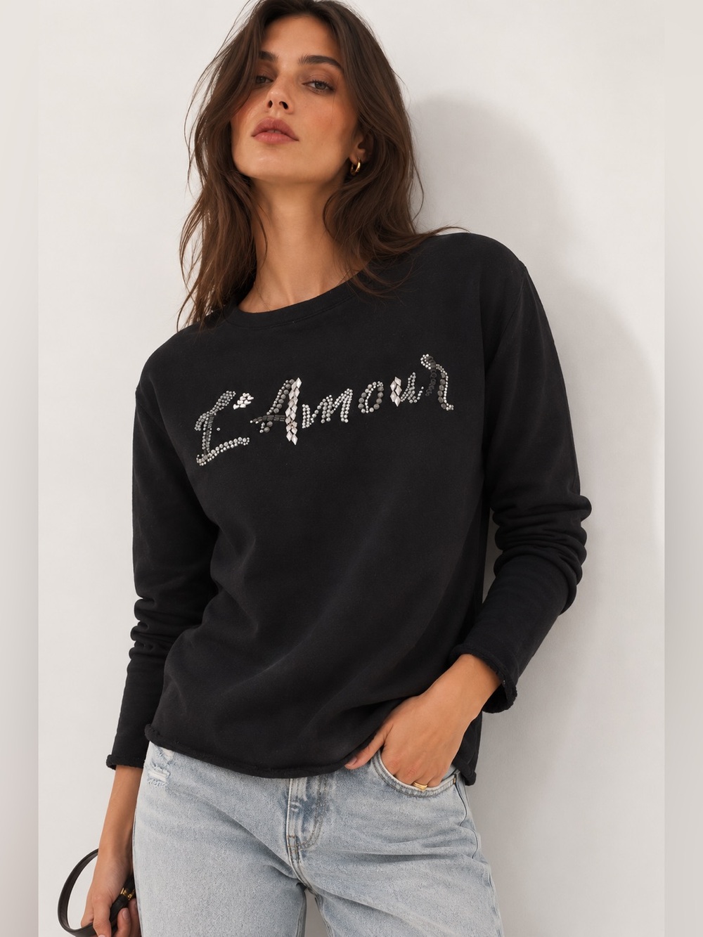 Jane & Delancey Cotton French Terry Sweatshirt with Rhinestone Print